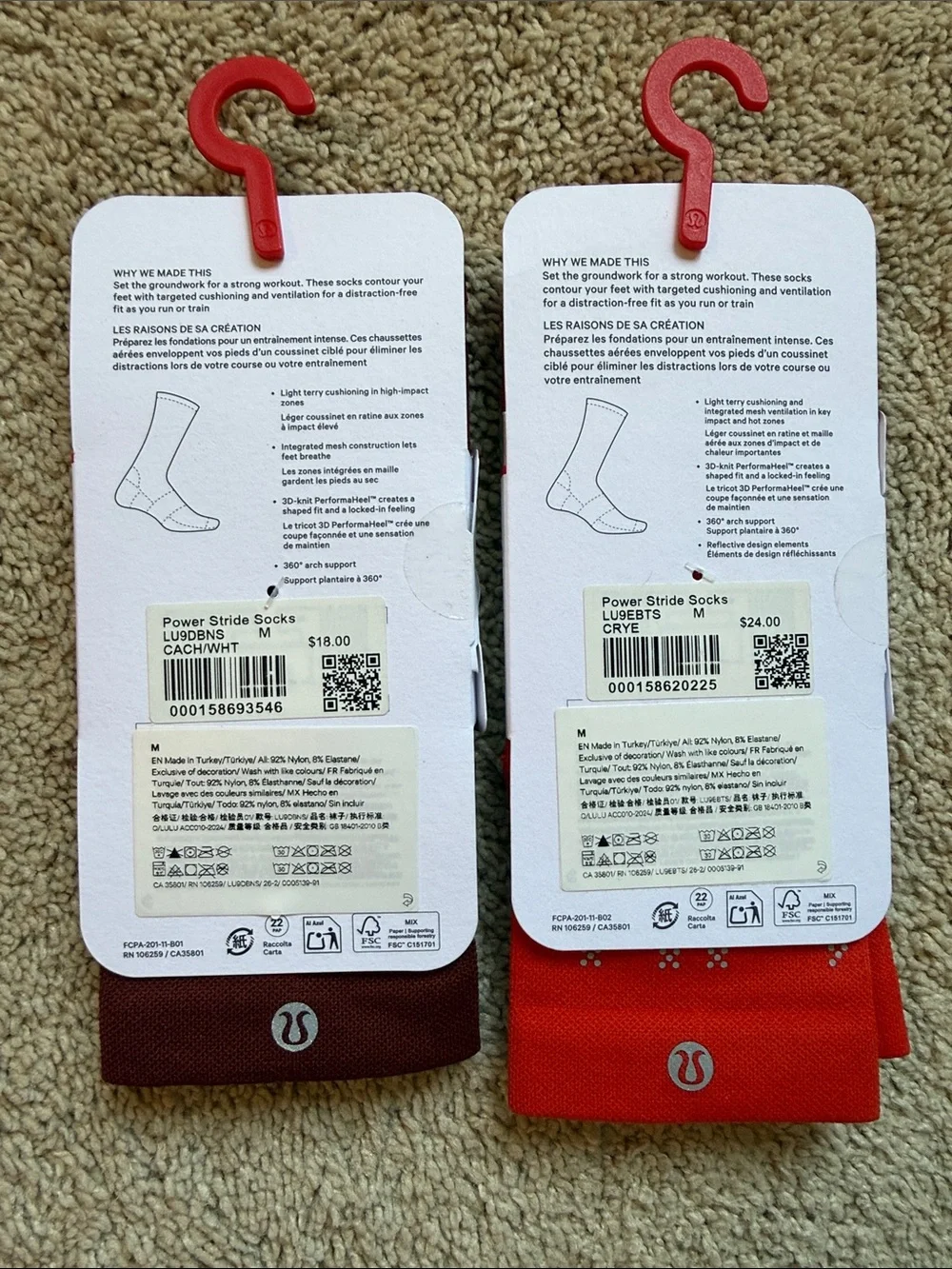 lululemon athletica Power Stride Socks - 2-pack Red & Maroon